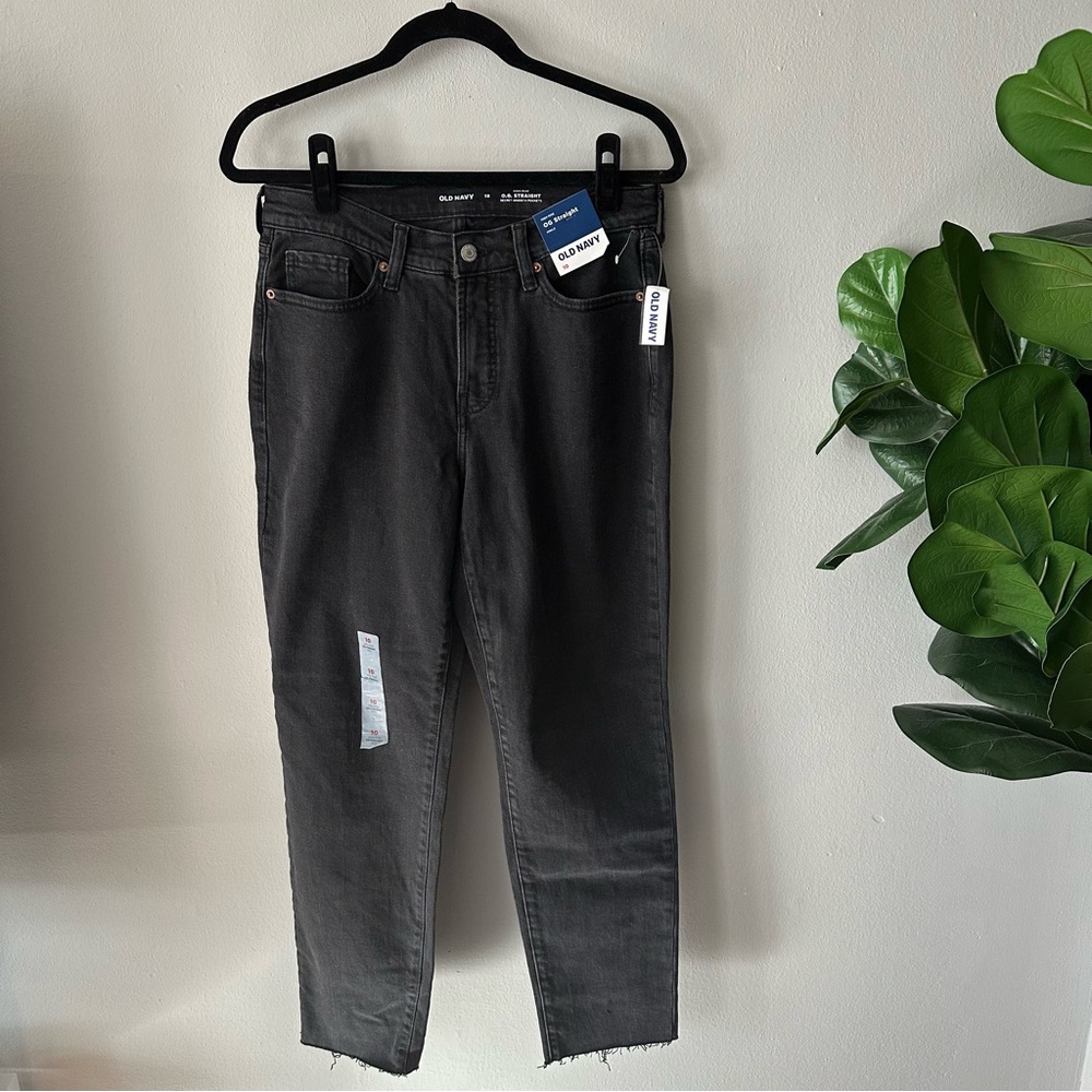 NWT OLD NAVY OG STRAIGHT RAW HEM BLACK JEANS SIZE 10